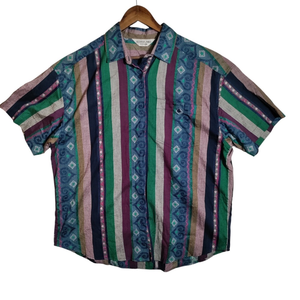 Vintage Victoria Jones Western Style‎ Short Sleeve  Button Front Shirt  Size 18W